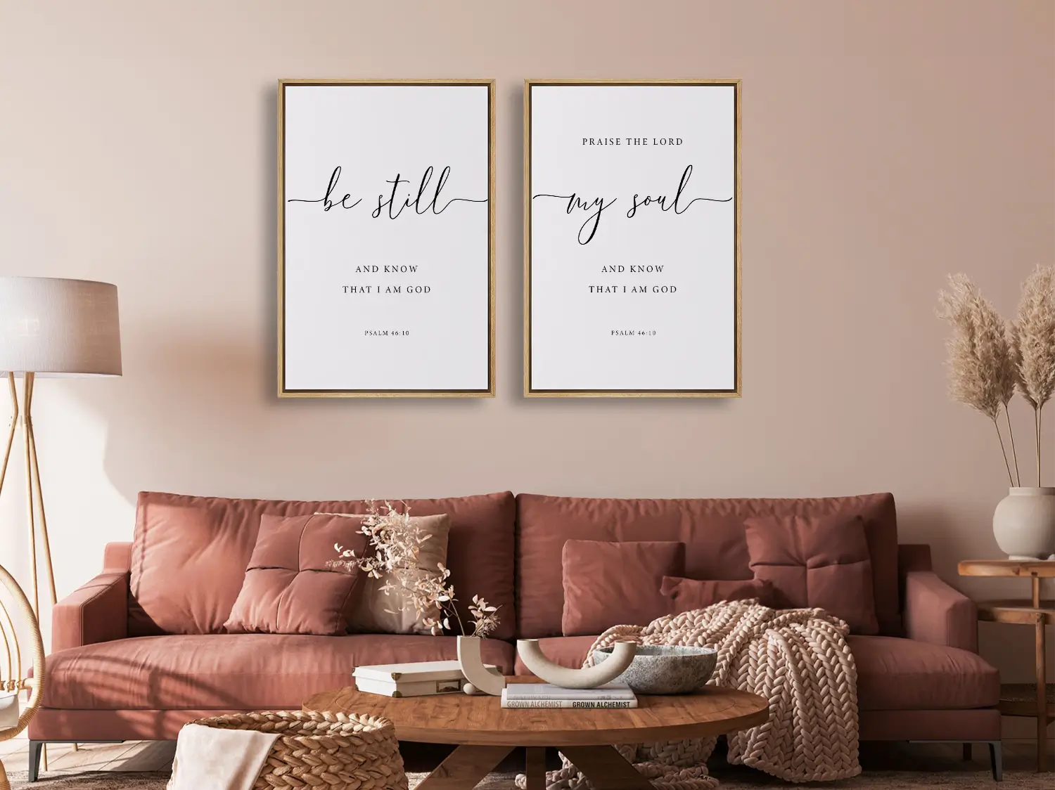 Create a space for calm and reflection with this inspiring Christian wall art set. This collection of two framed scripture prints features elegant calligraphy and the powerful, comforting command from Psalm 46:10 to Be Still and Know That I Am God.