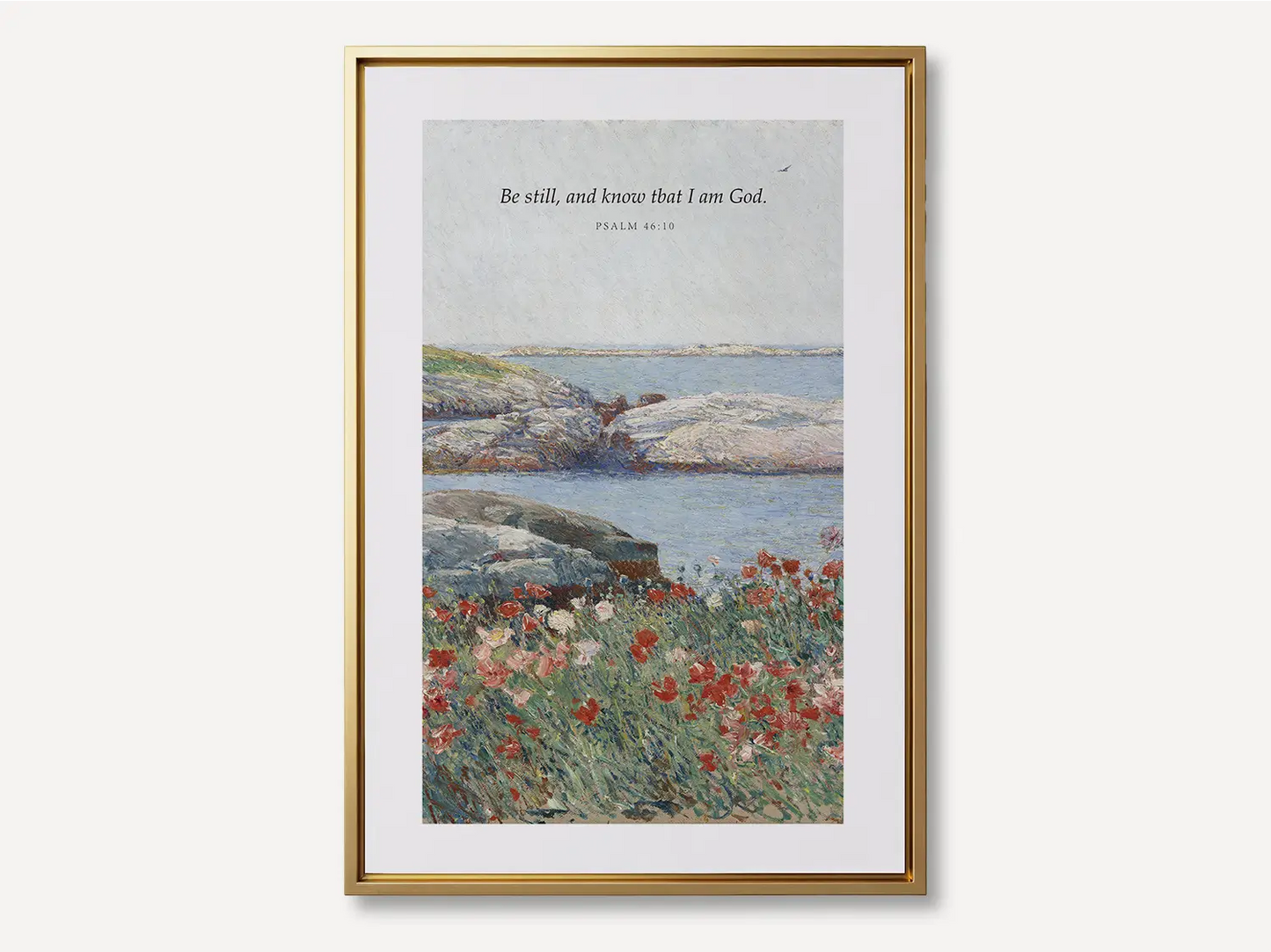 Invite calm and faith into your home with this inspiring Christian canvas wall art. This framed canvas print features a serene coastal landscape paired with the powerful, comforting command from Psalm 46:10 to Be Still and Know That I Am God.