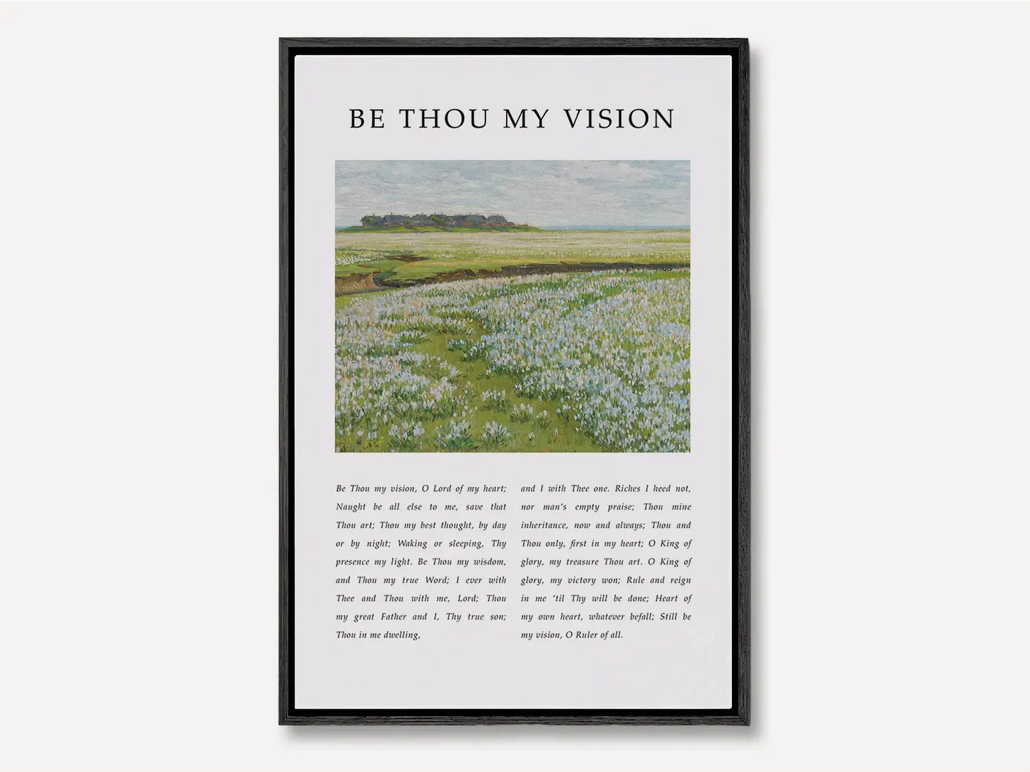 Anchor your life in Christ with this inspiring Christian canvas wall art. This framed canvas print features the profound lyrics of "Be Thou My Vision," paired with a serene field landscape, offering a daily prayer for guidance.