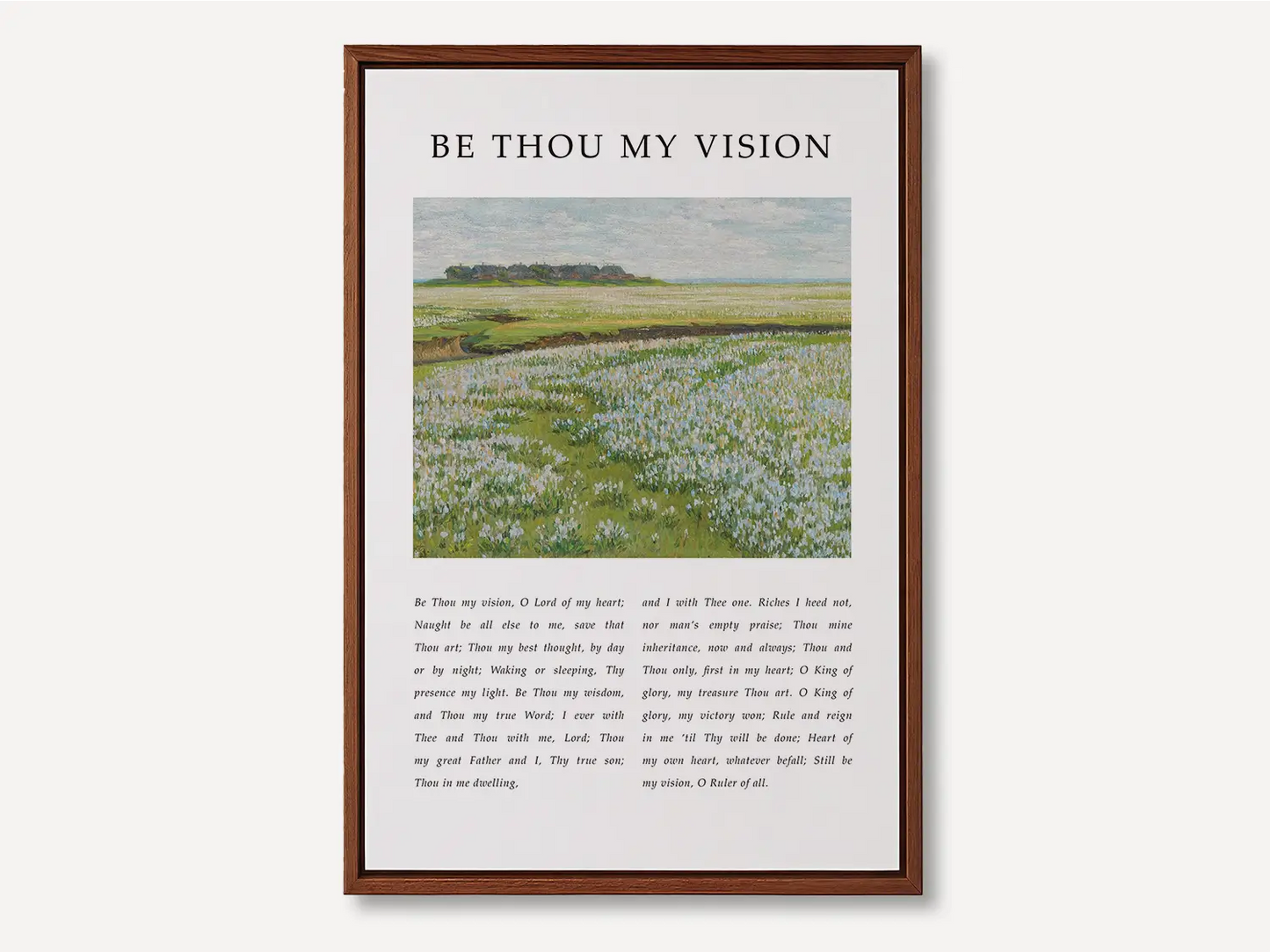 Anchor your life in Christ with this inspiring Christian canvas wall art. This framed canvas print features the profound lyrics of "Be Thou My Vision," paired with a serene field landscape, offering a daily prayer for guidance.