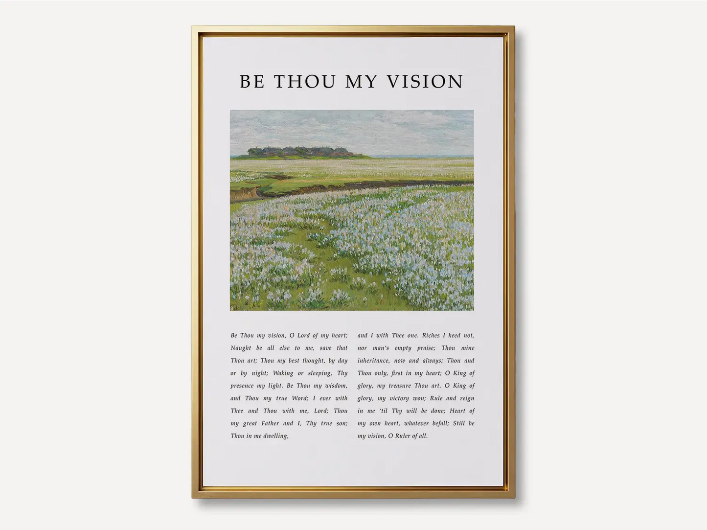 Anchor your life in Christ with this inspiring Christian canvas wall art. This framed canvas print features the profound lyrics of "Be Thou My Vision," paired with a serene field landscape, offering a daily prayer for guidance.