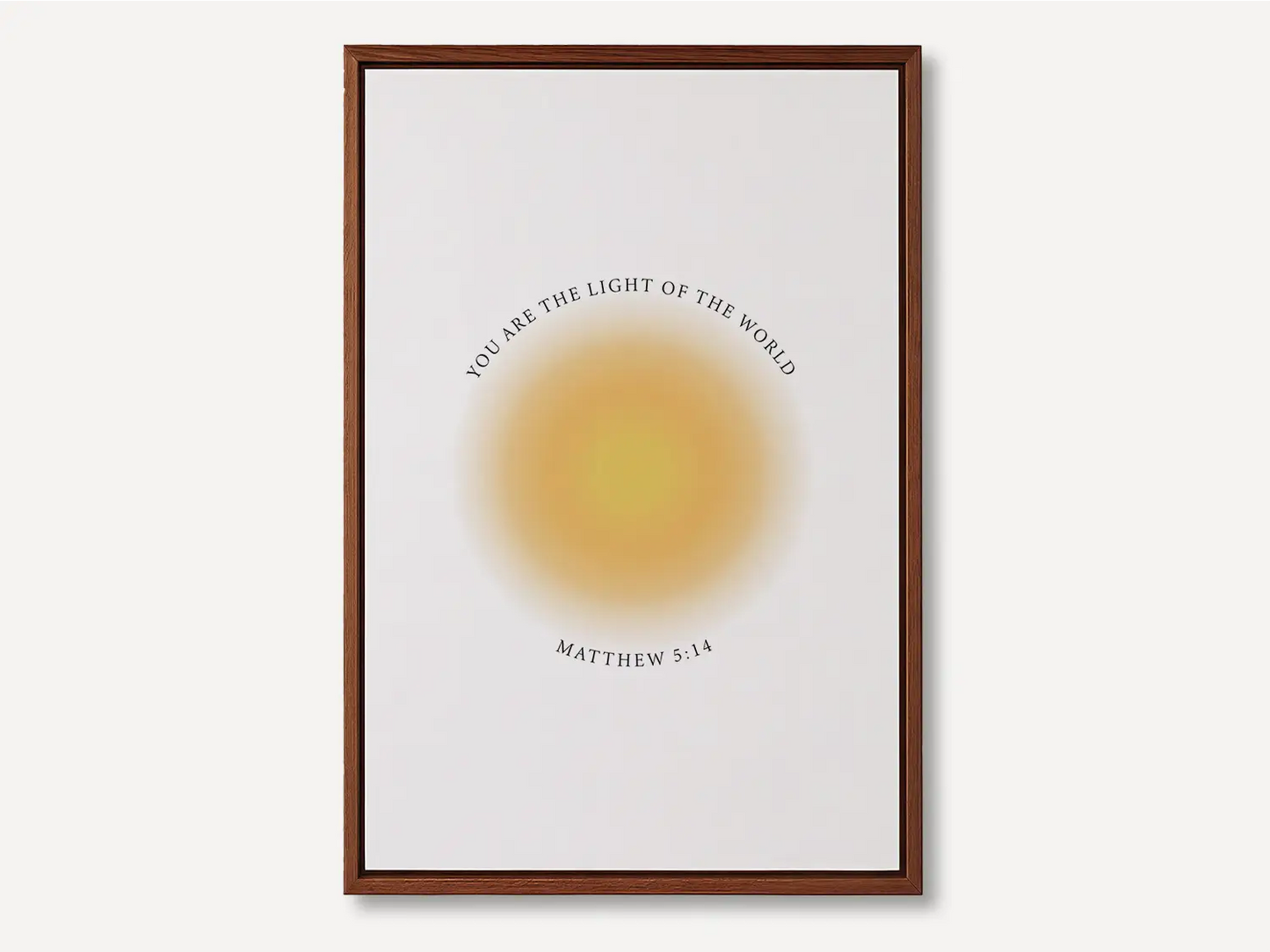 Shine brightly and inspire others with this powerful Christian canvas wall art. This framed canvas print features a modern, ethereal "aura" design and the profound command from Matthew 5:14: "You are the light of the world."