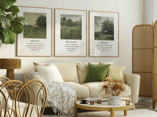 AbidePrint - Christian Wall Art Decor | 'The Way, The Truth, The Life' Set of 3 | Wooden Framed Scripture Prints