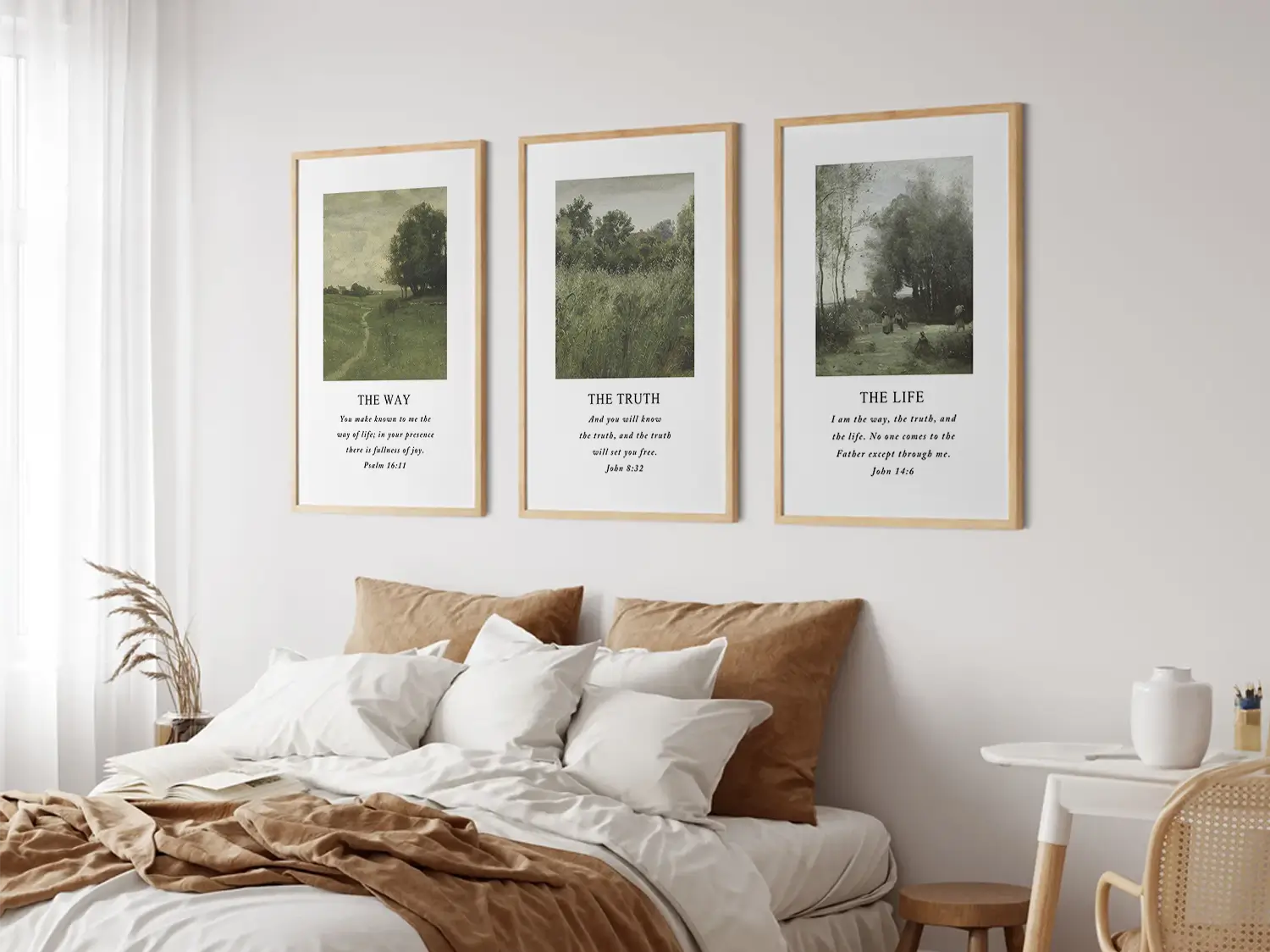 AbidePrint - Christian Wall Art Decor | 'The Way, The Truth, The Life' Set of 3 | Wooden Framed Scripture Prints