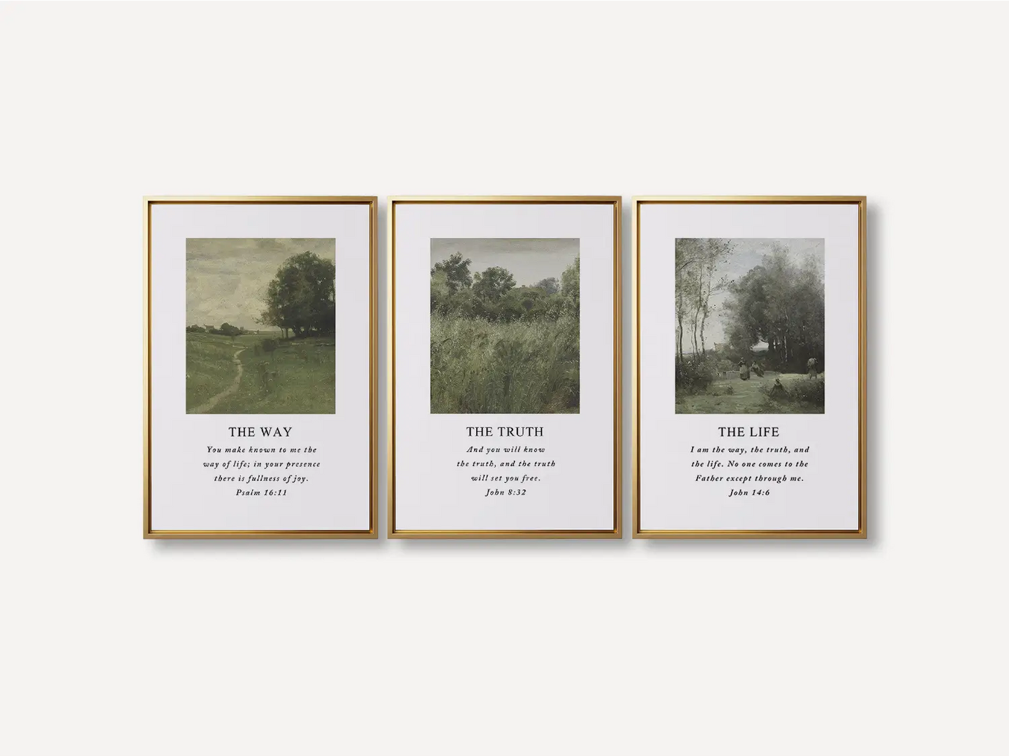 AbidePrint - Christian Wall Art Decor | 'The Way, The Truth, The Life' Set of 3 | Wooden Framed Scripture Prints