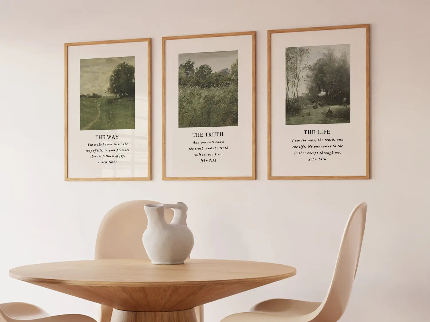 AbidePrint - Christian Wall Art Decor | 'The Way, The Truth, The Life' Set of 3 | Wooden Framed Scripture Prints