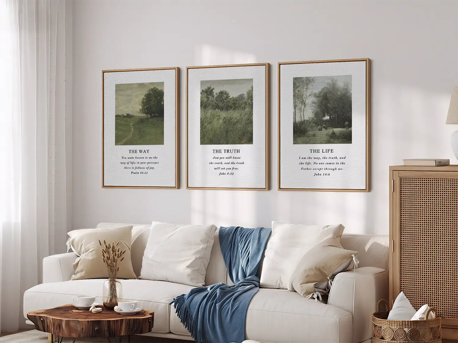 AbidePrint - Christian Wall Art Decor | 'The Way, The Truth, The Life' Set of 3 | Wooden Framed Scripture Prints