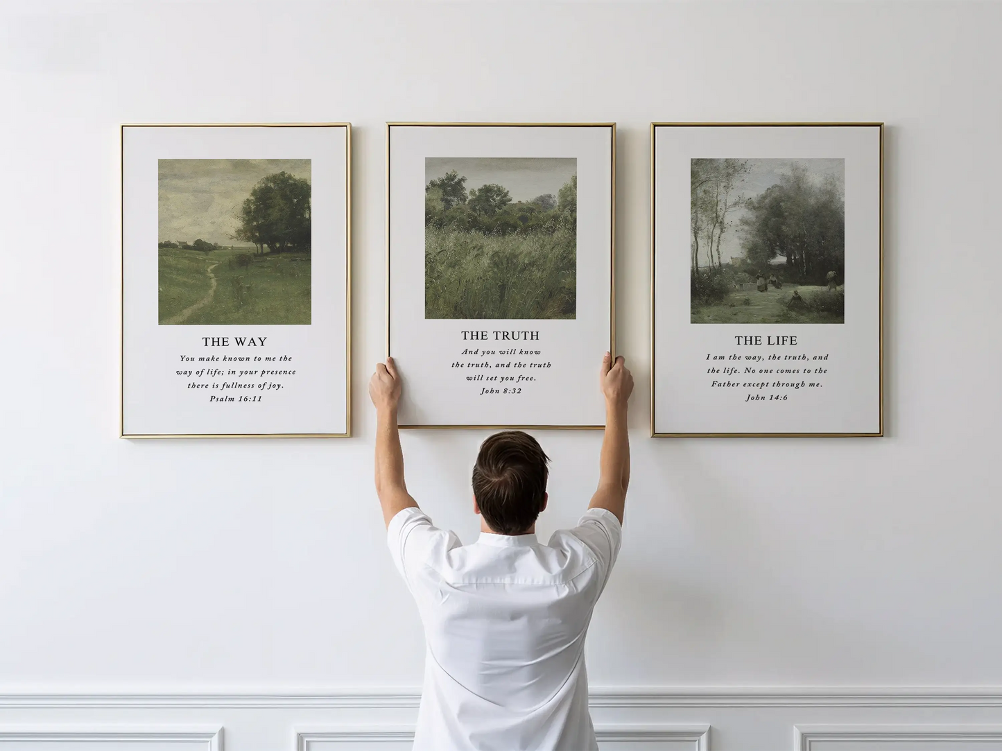 AbidePrint - Christian Wall Art Decor | 'The Way, The Truth, The Life' Set of 3 | Wooden Framed Scripture Prints