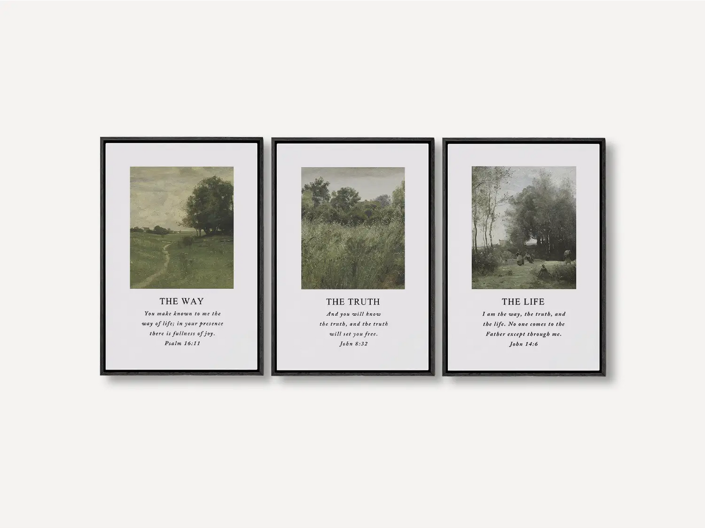 AbidePrint - Christian Wall Art Decor | 'The Way, The Truth, The Life' Set of 3 | Wooden Framed Scripture Prints