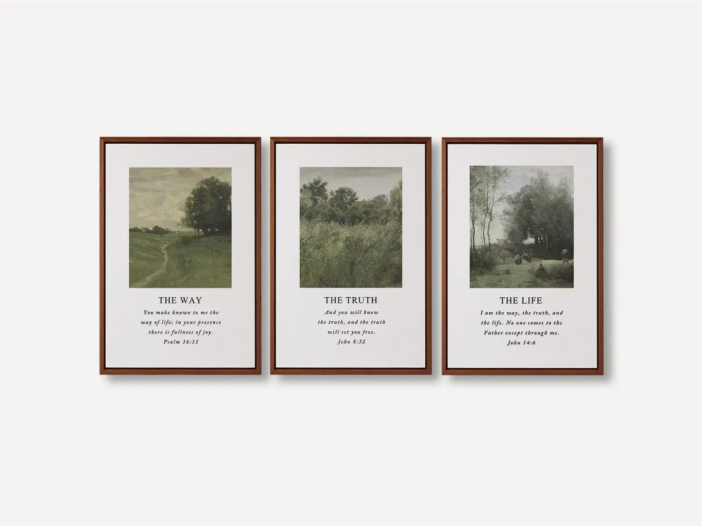 AbidePrint - Christian Wall Art Decor | 'The Way, The Truth, The Life' Set of 3 | Wooden Framed Scripture Prints