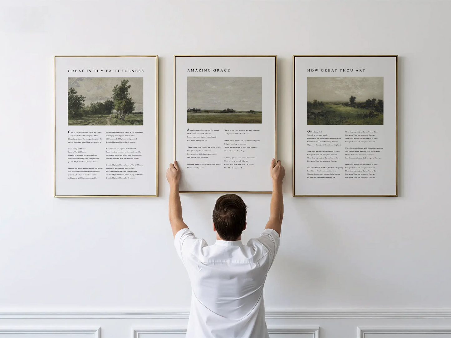 Bring peace to your home with this inspiring Christian wall art set. This collection of three framed scripture prints features serene, impressionist-style landscapes paired with comforting verses from the Psalms, reminding you of God's provision and protection.