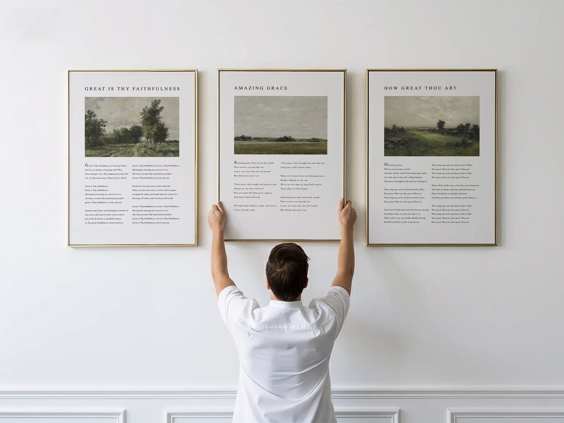 Bring peace to your home with this inspiring Christian wall art set. This collection of three framed scripture prints features serene, impressionist-style landscapes paired with comforting verses from the Psalms, reminding you of God's provision and protection.