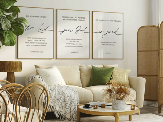 Christian Wall Art Set of 3 | Bible Verse Prints Lamentations Isaiah Psalm | Framed Scripture Decor