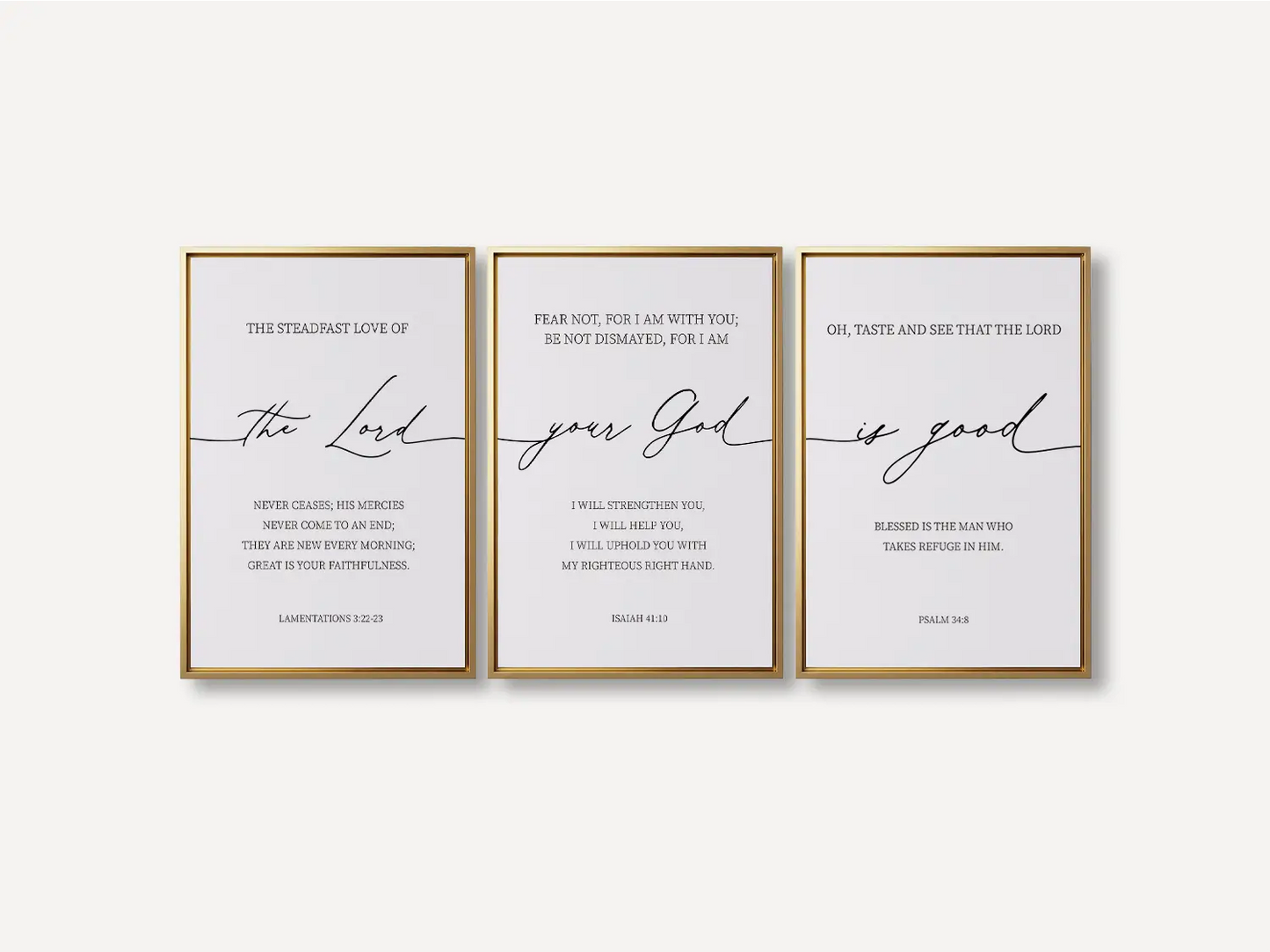 Christian Wall Art Set of 3 | Bible Verse Prints Lamentations Isaiah Psalm | Framed Scripture Decor