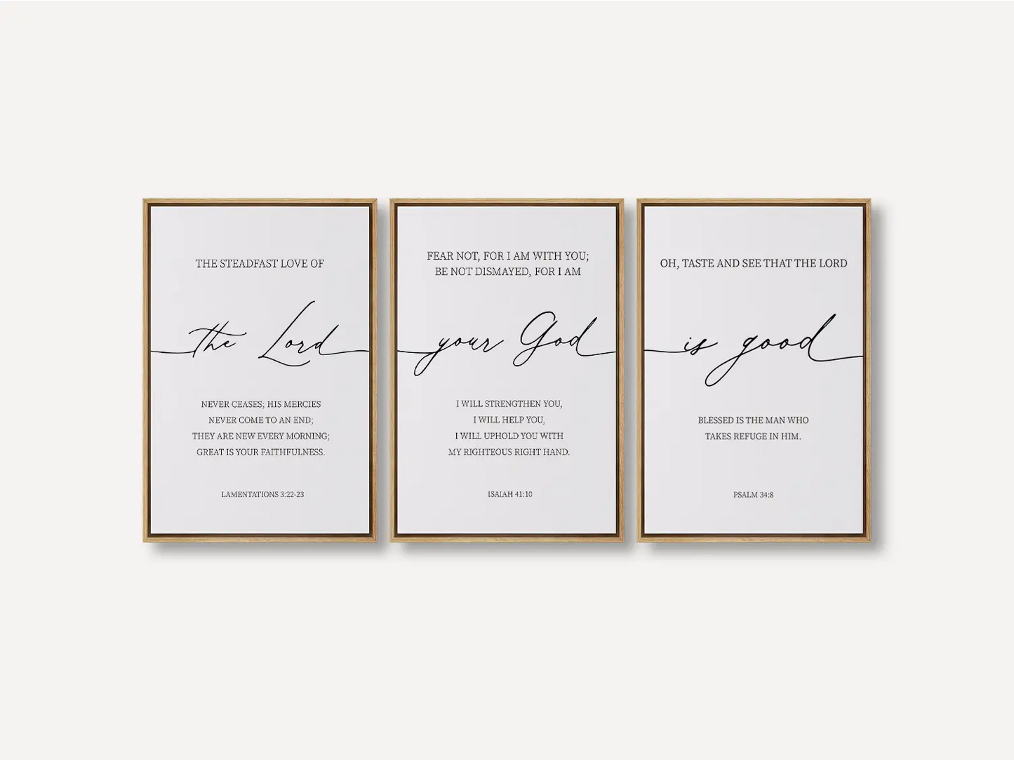 Christian Wall Art Set of 3 | Bible Verse Prints Lamentations Isaiah Psalm | Framed Scripture Decor