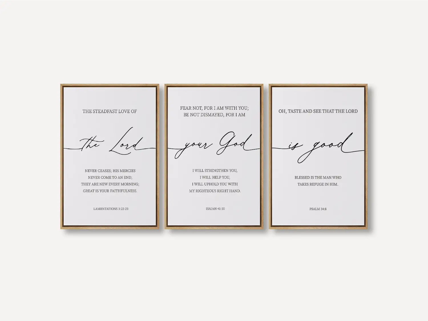 Christian Wall Art Set of 3 | Bible Verse Prints Lamentations Isaiah Psalm | Framed Scripture Decor