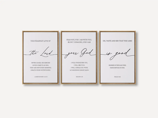Christian Wall Art Set of 3 | Bible Verse Prints Lamentations Isaiah Psalm | Framed Scripture Decor
