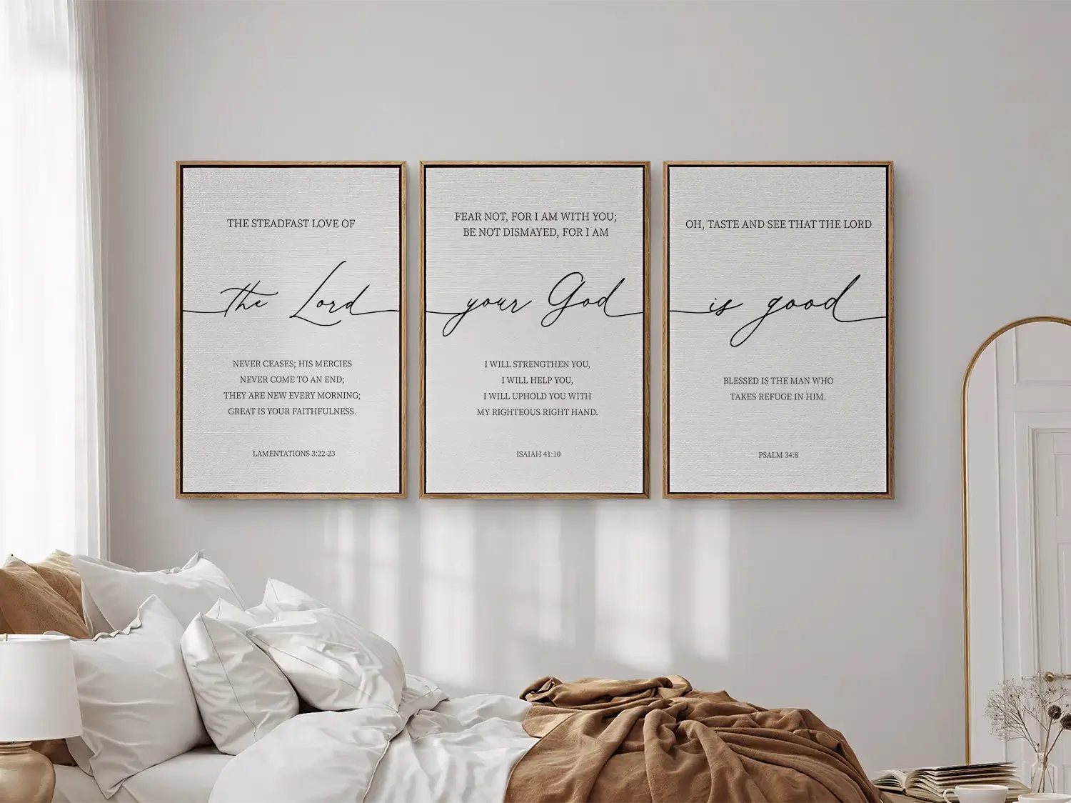 Christian Wall Art Set of 3 | Bible Verse Prints Lamentations Isaiah Psalm | Framed Scripture Decor