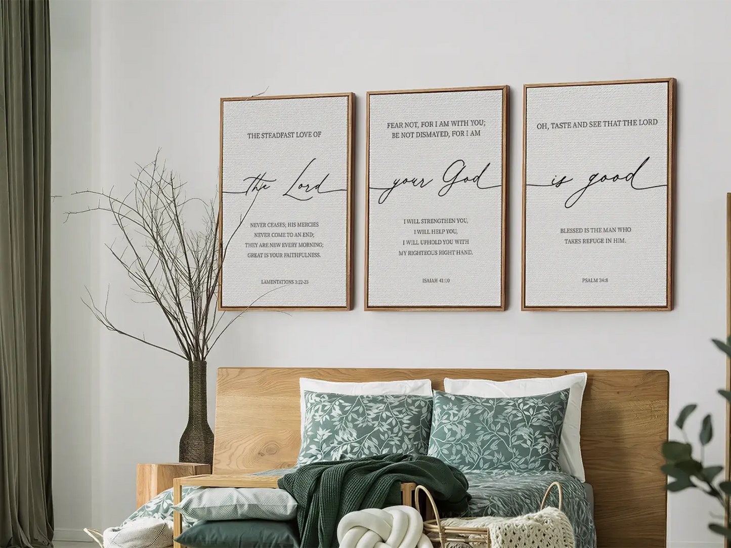 Christian Wall Art Set of 3 | Bible Verse Prints Lamentations Isaiah Psalm | Framed Scripture Decor