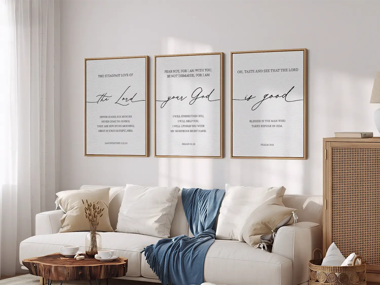 Christian Wall Art Set of 3 | Bible Verse Prints Lamentations Isaiah Psalm | Framed Scripture Decor