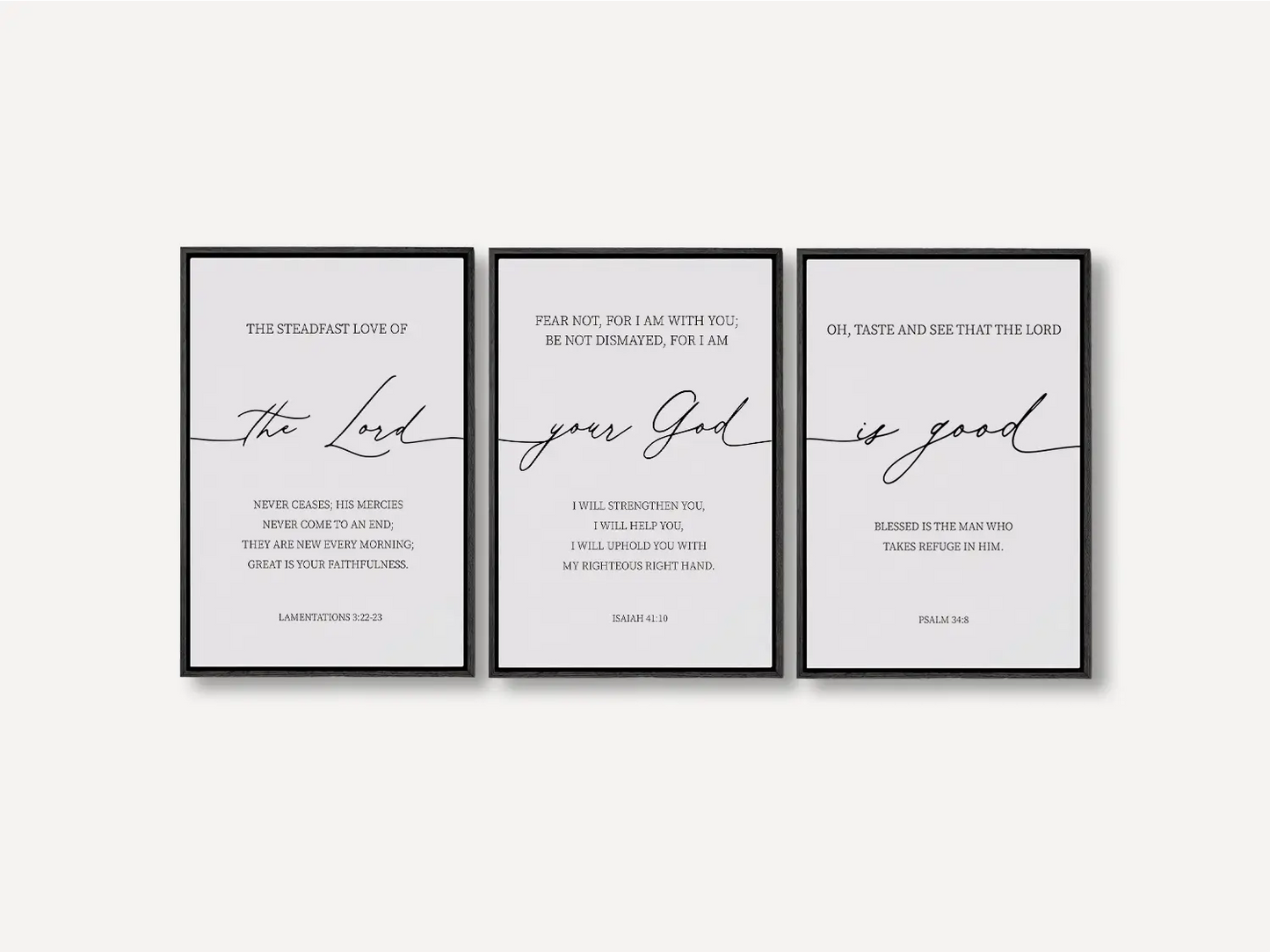 Christian Wall Art Set of 3 | Bible Verse Prints Lamentations Isaiah Psalm | Framed Scripture Decor