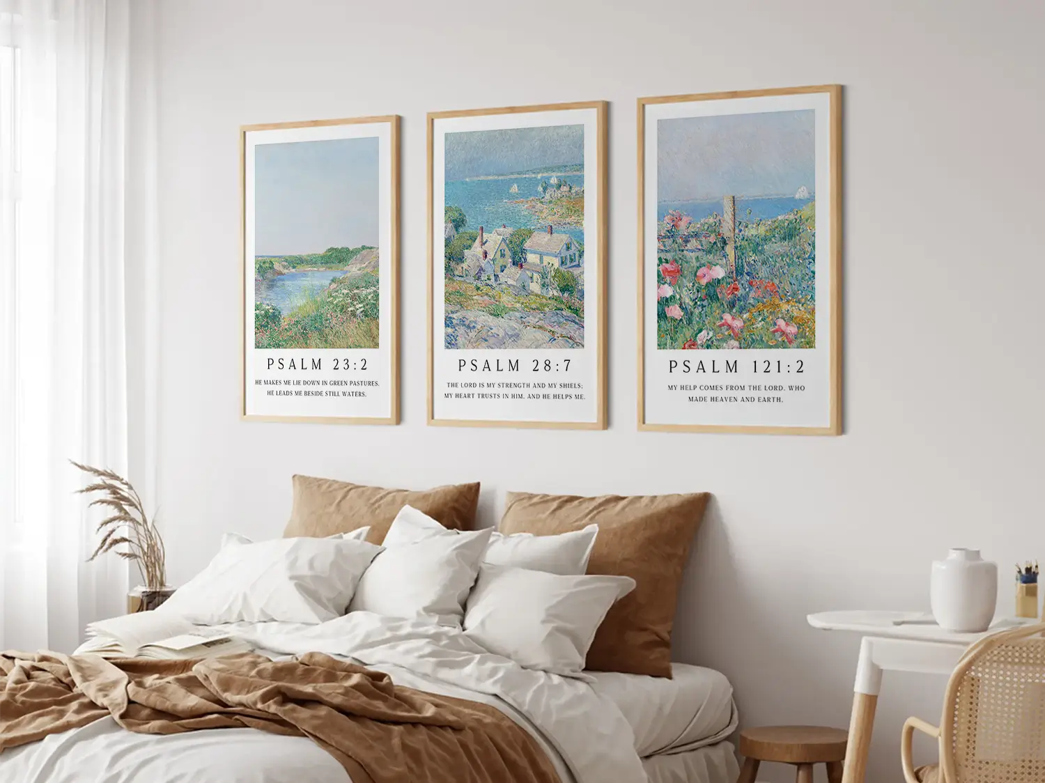 AbidePrint - Christian Wall Art Set of 3 | Psalm 23, Psalm 28, Psalm 121 Prints | Framed Impressionist Scripture