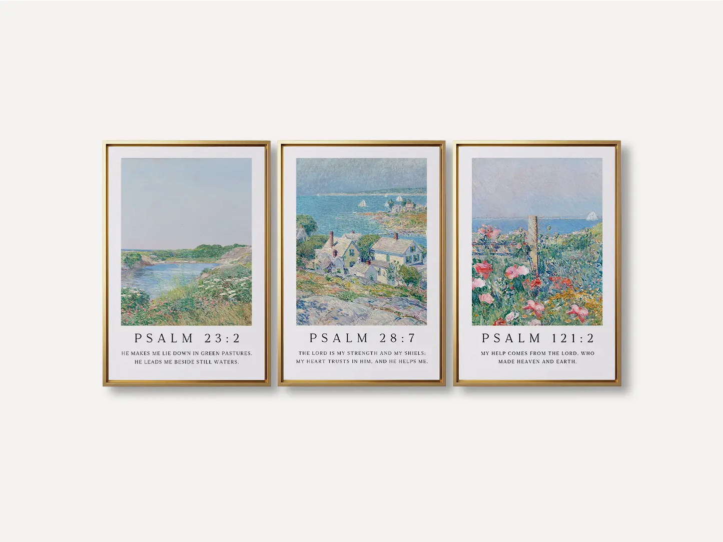 AbidePrint - Christian Wall Art Set of 3 | Psalm 23, Psalm 28, Psalm 121 Prints | Framed Impressionist Scripture
