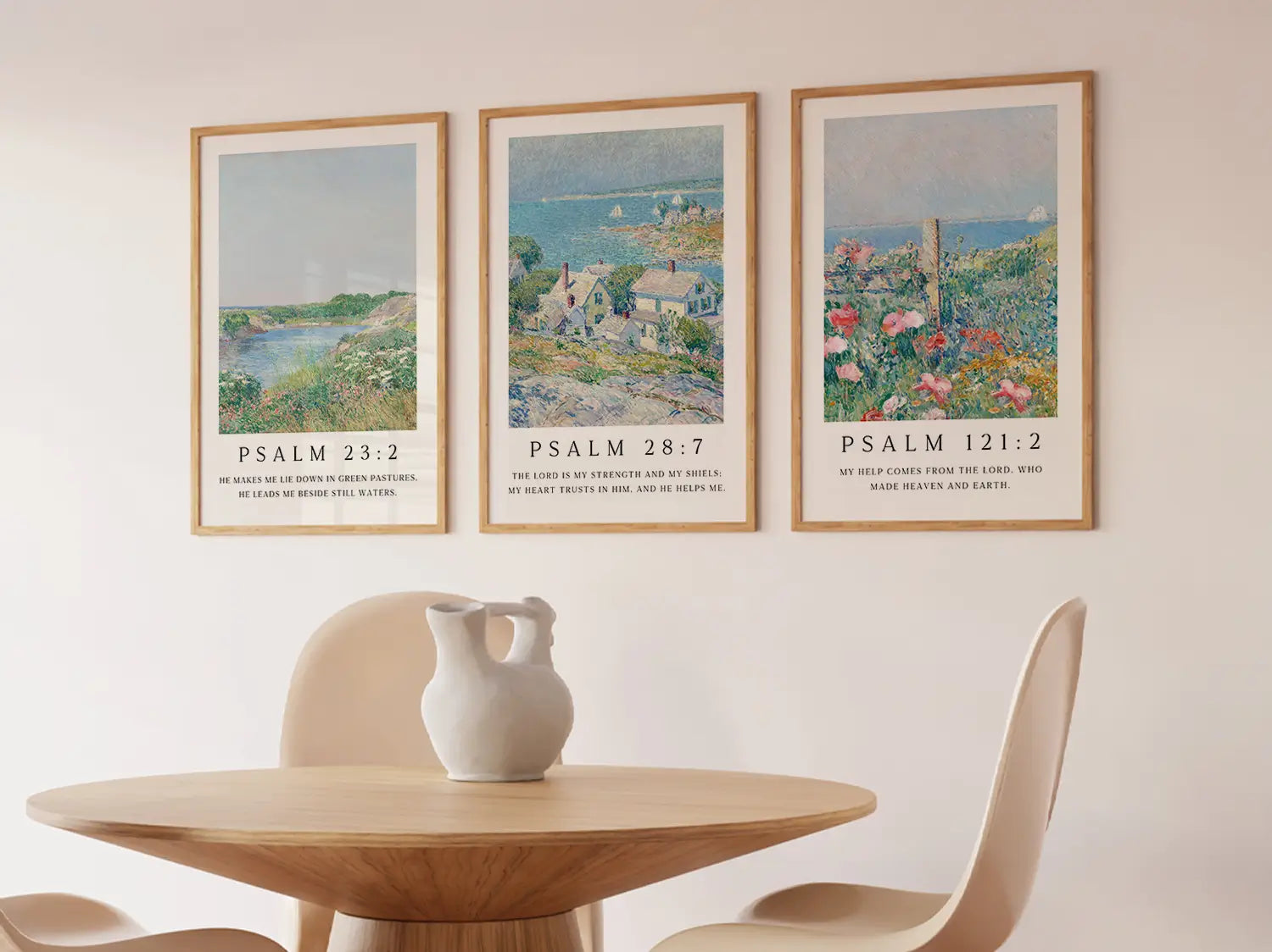 AbidePrint - Christian Wall Art Set of 3 | Psalm 23, Psalm 28, Psalm 121 Prints | Framed Impressionist Scripture
