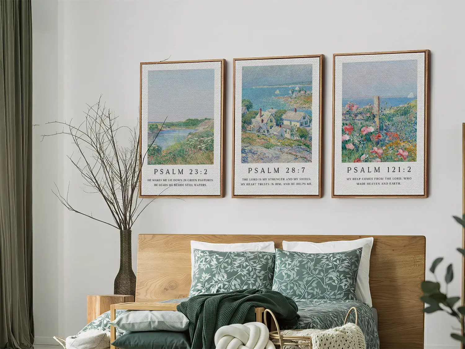 AbidePrint - Christian Wall Art Set of 3 | Psalm 23, Psalm 28, Psalm 121 Prints | Framed Impressionist Scripture