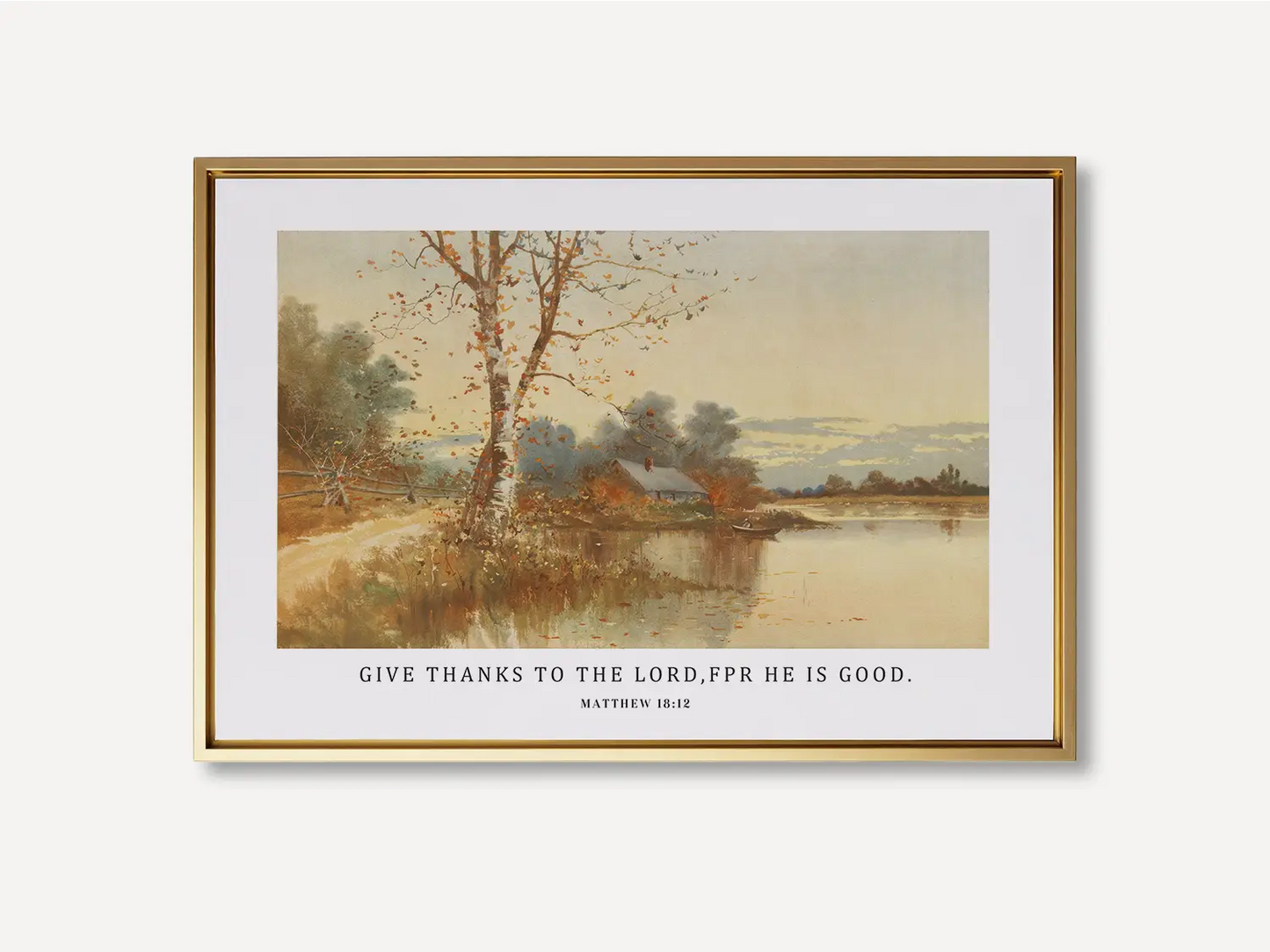 Cultivate a spirit of thankfulness in your home with this inspiring Christian wall art. This framed print features a warm, reflective autumn landscape paired with the powerful call to "Give thanks to the Lord, for he is good."