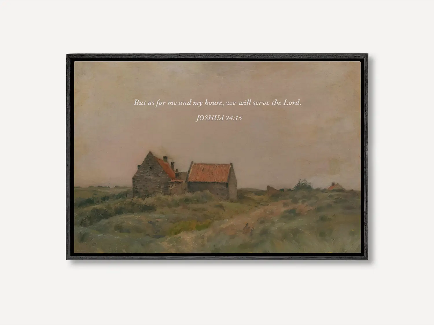 Declare your family's faith with this inspiring Christian wall art. This framed print features a warm, rustic house painting paired with the powerful promise from Joshua 24:15: "But as for me and my house, we will serve the Lord."