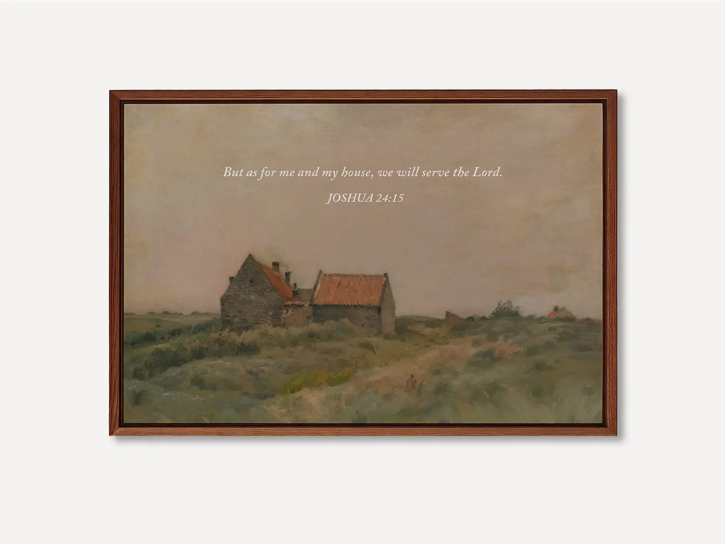Declare your family's faith with this inspiring Christian wall art. This framed print features a warm, rustic house painting paired with the powerful promise from Joshua 24:15: "But as for me and my house, we will serve the Lord."