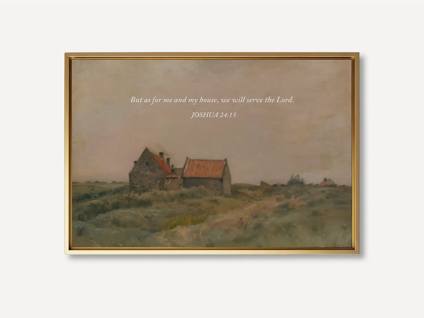 Declare your family's faith with this inspiring Christian wall art. This framed print features a warm, rustic house painting paired with the powerful promise from Joshua 24:15: "But as for me and my house, we will serve the Lord."