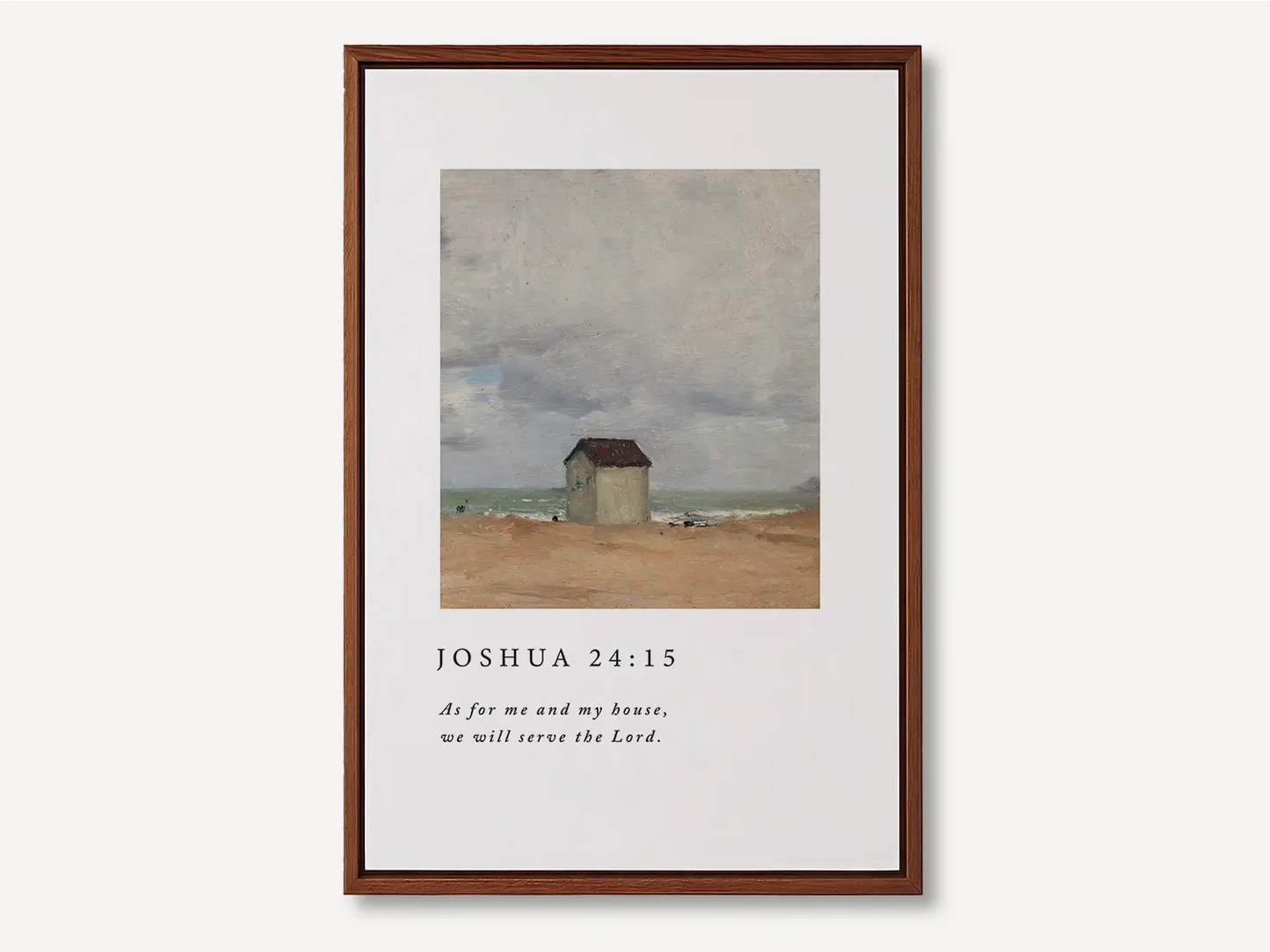 Declare your family's commitment to faith with this inspiring Christian canvas wall art. This framed canvas print features a classic coastal cottage painting paired with the powerful promise from Joshua 24:15: "As for me and my house, we will serve the Lord."