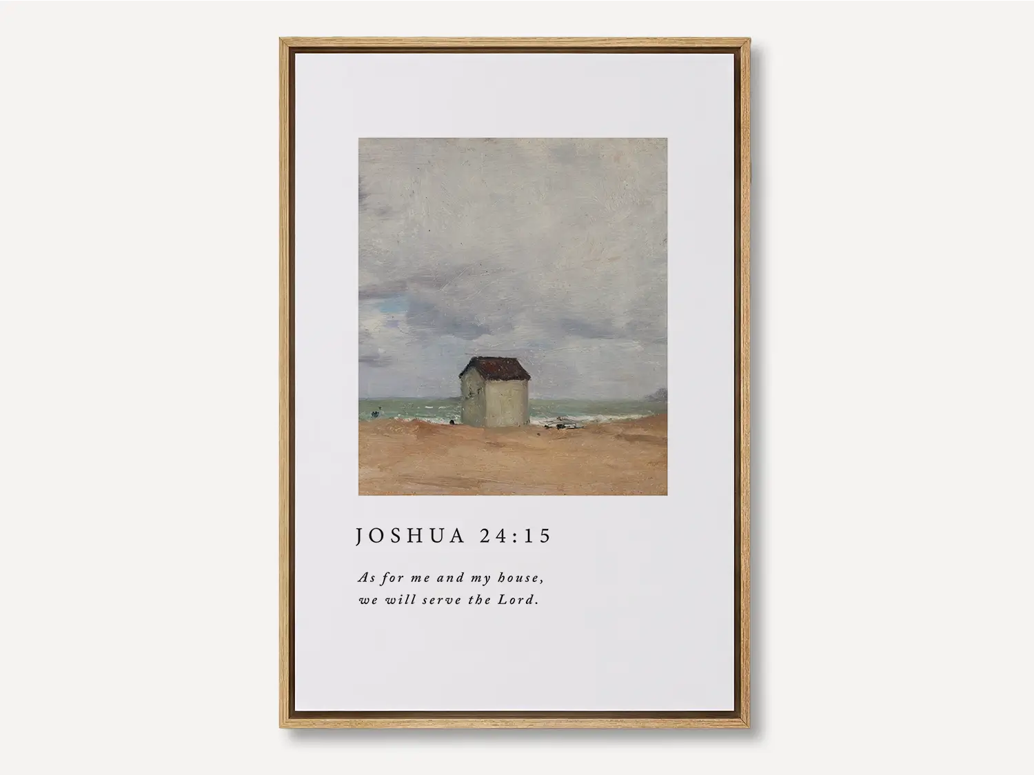Declare your family's commitment to faith with this inspiring Christian canvas wall art. This framed canvas print features a classic coastal cottage painting paired with the powerful promise from Joshua 24:15: "As for me and my house, we will serve the Lord."