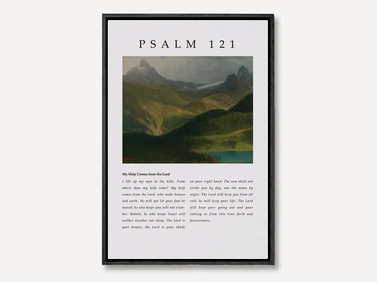 Anchor your home in the assurance of God's unwavering watchfulness with this inspiring Christian canvas wall art. This framed canvas print features a majestic mountain landscape and the complete, foundational text of Psalm 121.