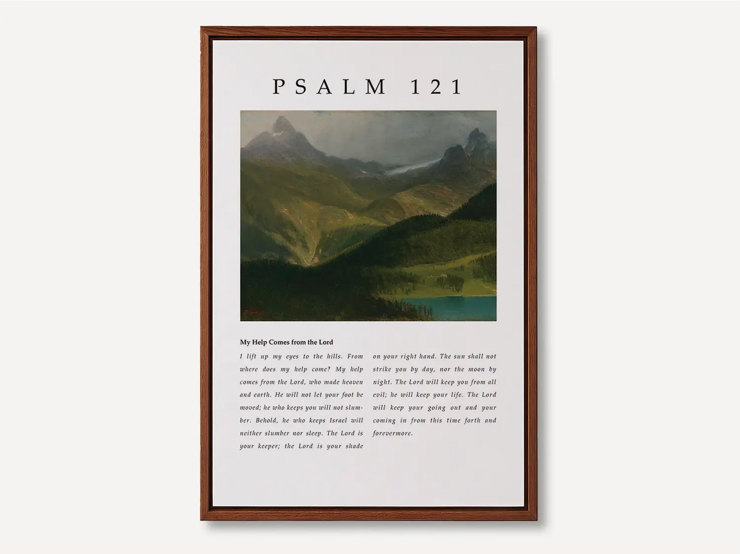 Anchor your home in the assurance of God's unwavering watchfulness with this inspiring Christian canvas wall art. This framed canvas print features a majestic mountain landscape and the complete, foundational text of Psalm 121.
