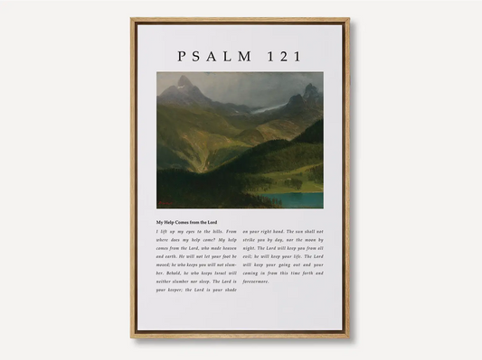 Anchor your home in the assurance of God's unwavering watchfulness with this inspiring Christian canvas wall art. This framed canvas print features a majestic mountain landscape and the complete, foundational text of Psalm 121.