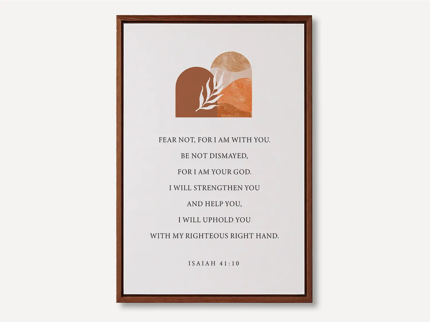 Anchor your heart in courage and strength with this inspiring Christian canvas wall art. This framed canvas print features a modern, abstract design with warm earth tones, highlighting the powerful promise from Isaiah 41:10 to Fear Not.