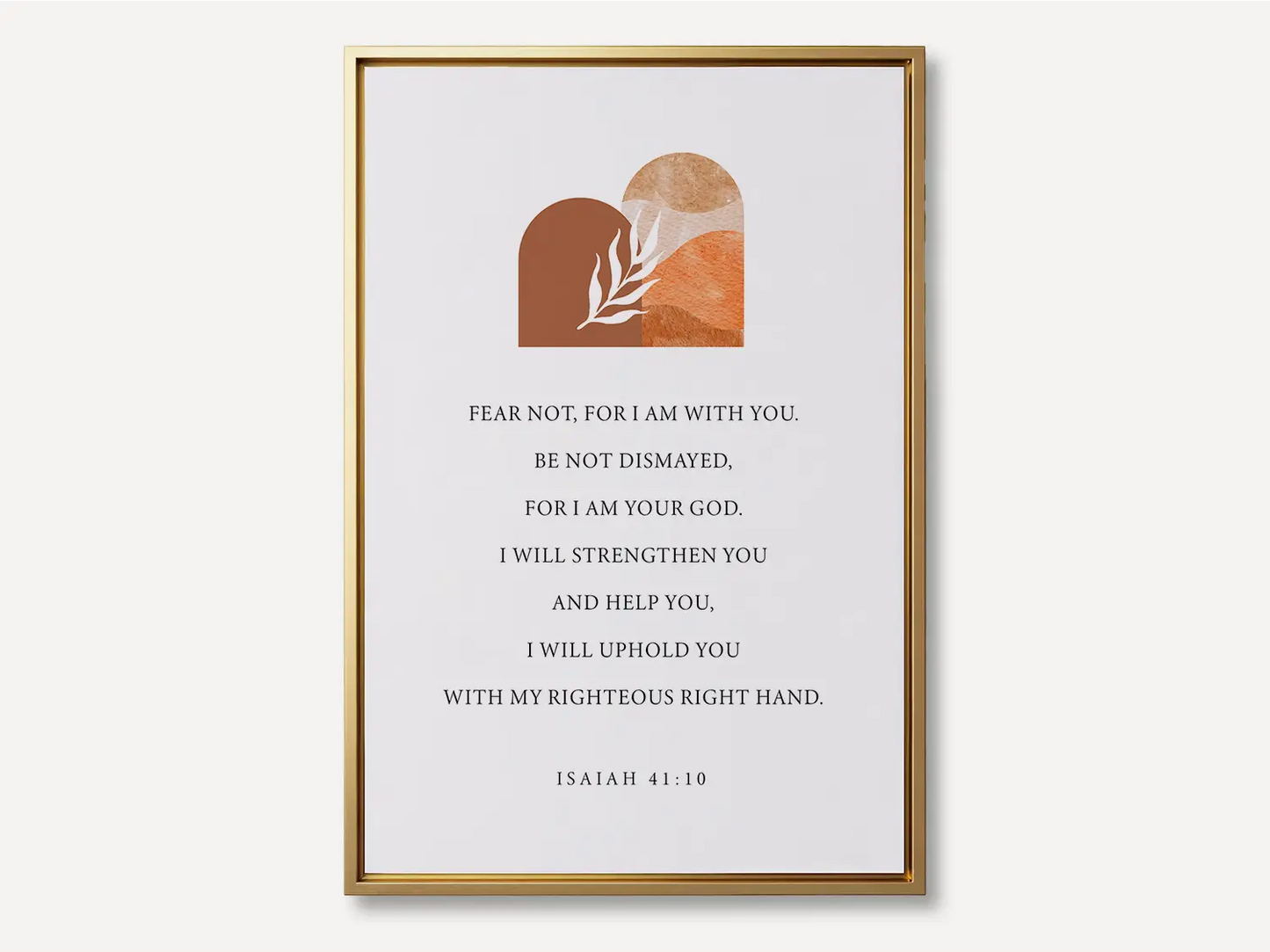 Anchor your heart in courage and strength with this inspiring Christian canvas wall art. This framed canvas print features a modern, abstract design with warm earth tones, highlighting the powerful promise from Isaiah 41:10 to Fear Not.
