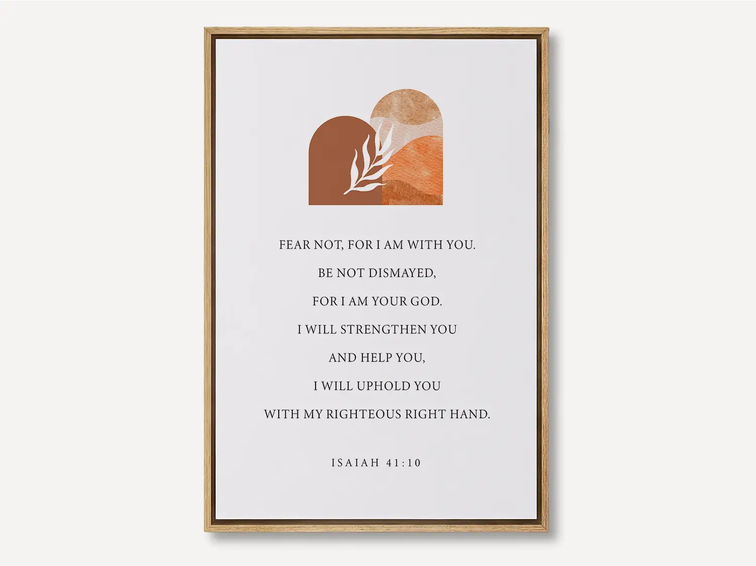 Anchor your heart in courage and strength with this inspiring Christian canvas wall art. This framed canvas print features a modern, abstract design with warm earth tones, highlighting the powerful promise from Isaiah 41:10 to Fear Not.