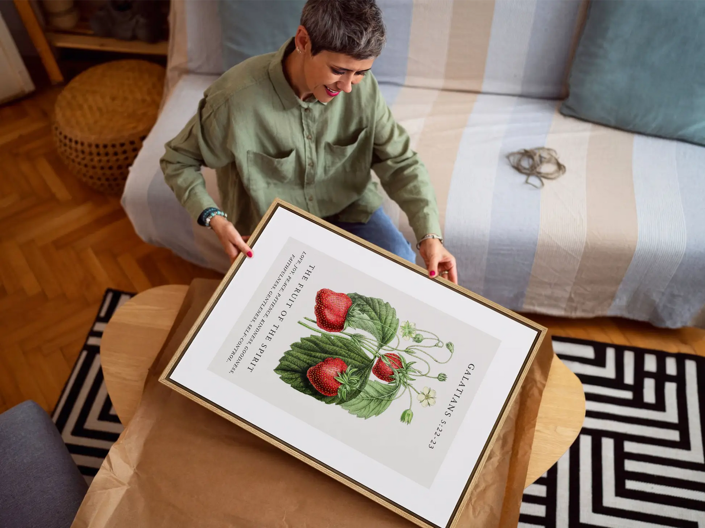 Decorate your home with this beautiful Christian wall art set. This collection of two framed botanical prints features detailed illustrations of fruit, paired with powerful verses on the Fruit of the Spirit and bearing spiritual fruit.