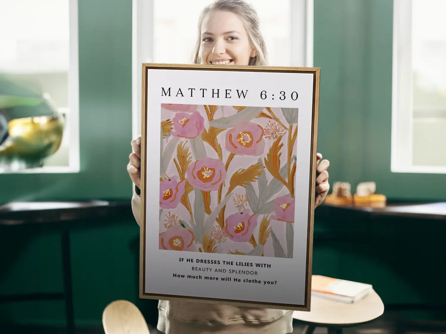 Invite the gentle assurance of God's provision into your home with this inspiring Christian canvas wall art. This framed canvas print features a vibrant, stylized floral design paired with the profound question from Matthew 6:30 that promises Divine care.