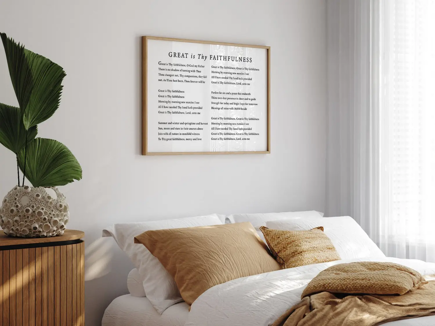 Fill your home with the spirit of worship with this inspiring Christian canvas wall art. This framed canvas print features the beautiful, powerful lyrics of the classic hymn "Great Is Thy Faithfulness," offering a daily reminder of God's steadfast love.
