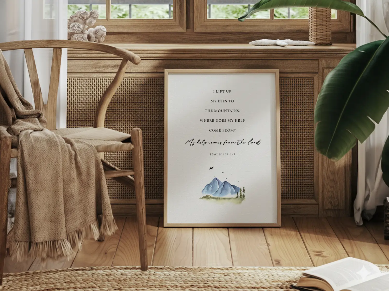 Anchor your home in the source of all strength with this inspiring Christian canvas wall art. This framed canvas print features a calming mountain watercolor paired with the powerful promise from Psalm 121:1-2: “My help comes from the Lord.”