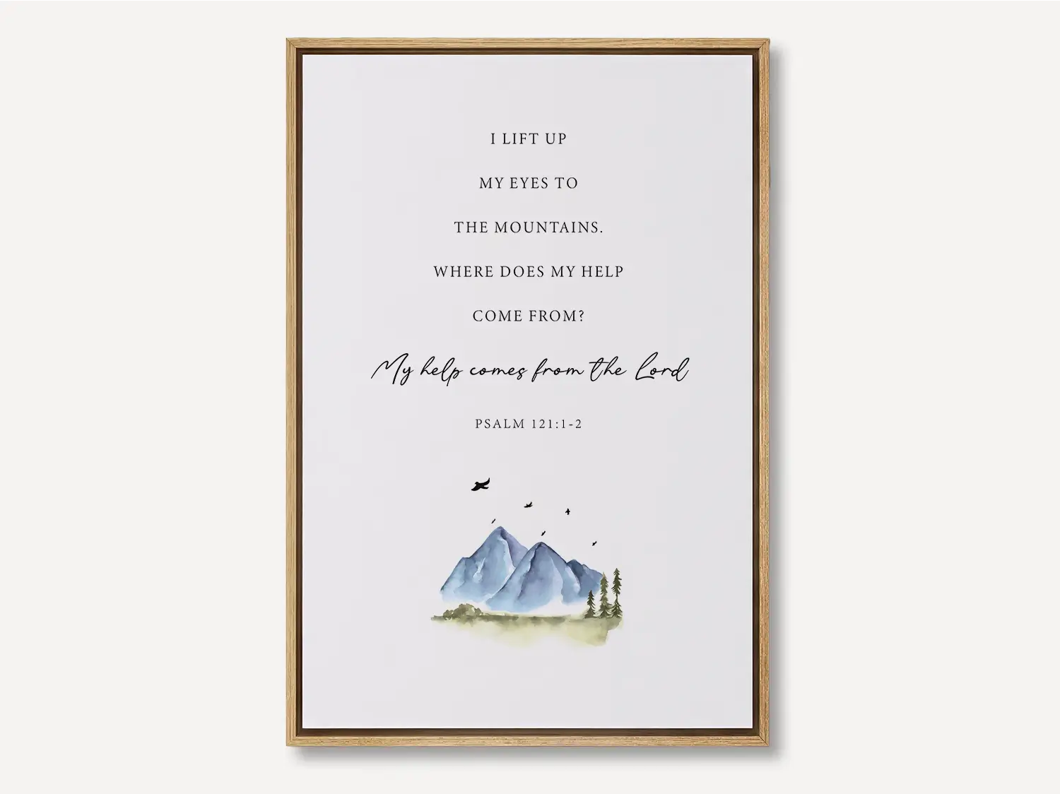 Anchor your home in the source of all strength with this inspiring Christian canvas wall art. This framed canvas print features a calming mountain watercolor paired with the powerful promise from Psalm 121:1-2: “My help comes from the Lord.”