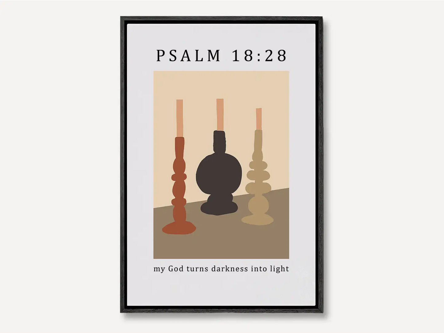 Find hope and light in every shadow with this inspiring Christian canvas wall art. This framed canvas print features a modern, abstract design of lit candles and the powerful promise from Psalm 18:28: "my God turns darkness into light."
