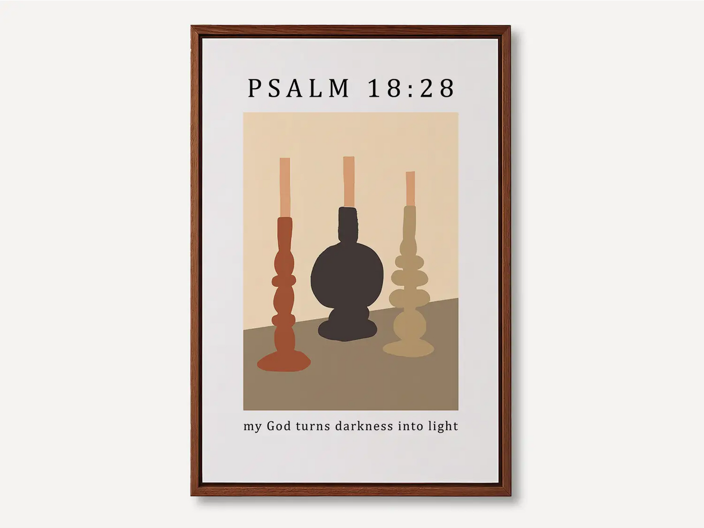Find hope and light in every shadow with this inspiring Christian canvas wall art. This framed canvas print features a modern, abstract design of lit candles and the powerful promise from Psalm 18:28: "my God turns darkness into light."