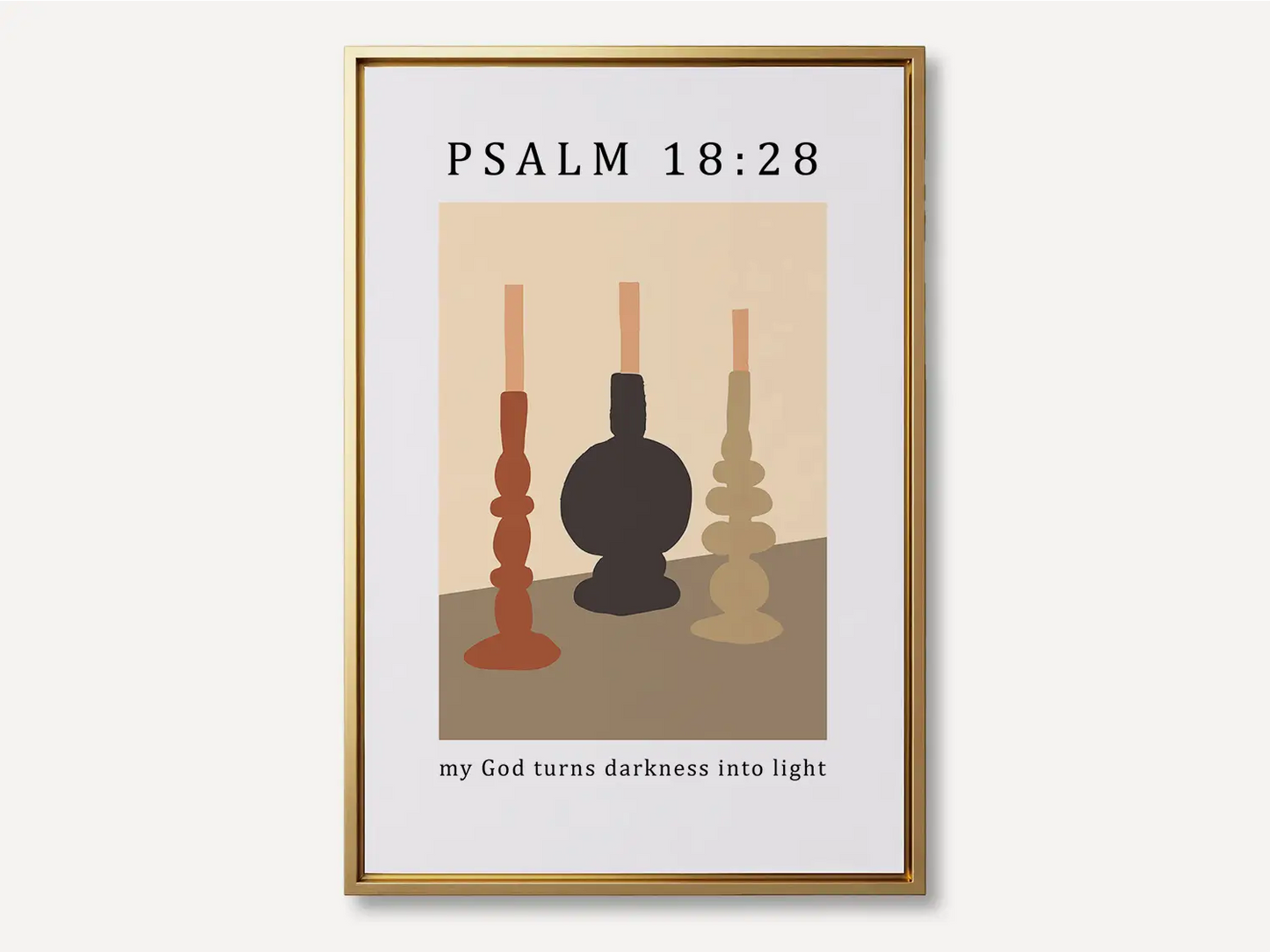 Find hope and light in every shadow with this inspiring Christian canvas wall art. This framed canvas print features a modern, abstract design of lit candles and the powerful promise from Psalm 18:28: "my God turns darkness into light."