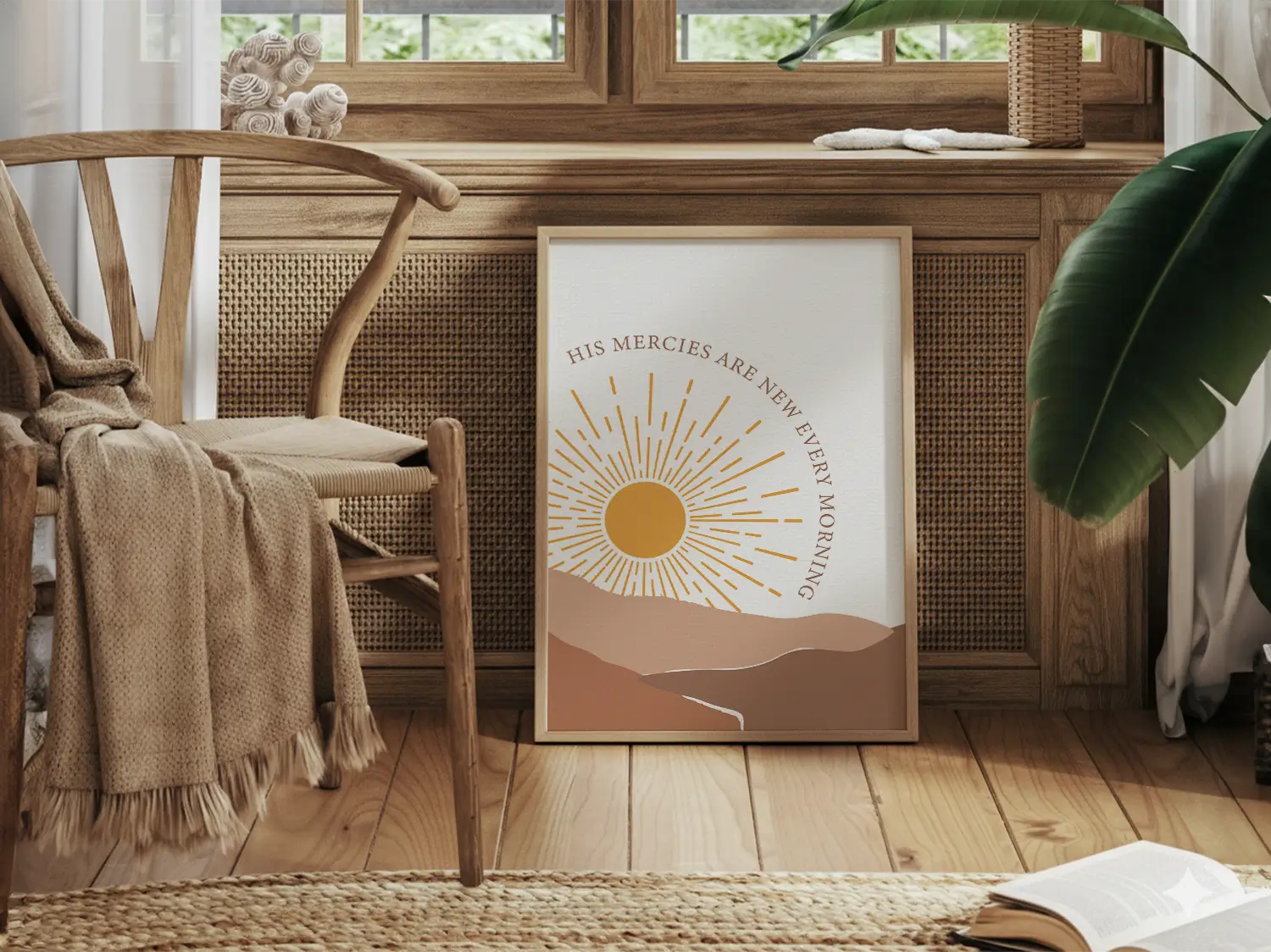 Start each day with hope and grace with this inspiring Christian canvas wall art. This framed canvas print features a bright, modern sunrise design with warm earth tones, highlighting the comforting promise from Lamentations 3:23 that His mercies are new every morning.